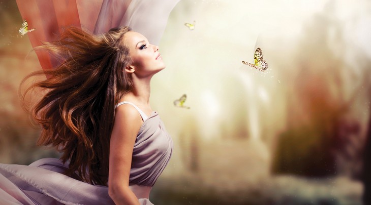 Beautiful Girl in Fantasy Mystical and Magical Spring Garden